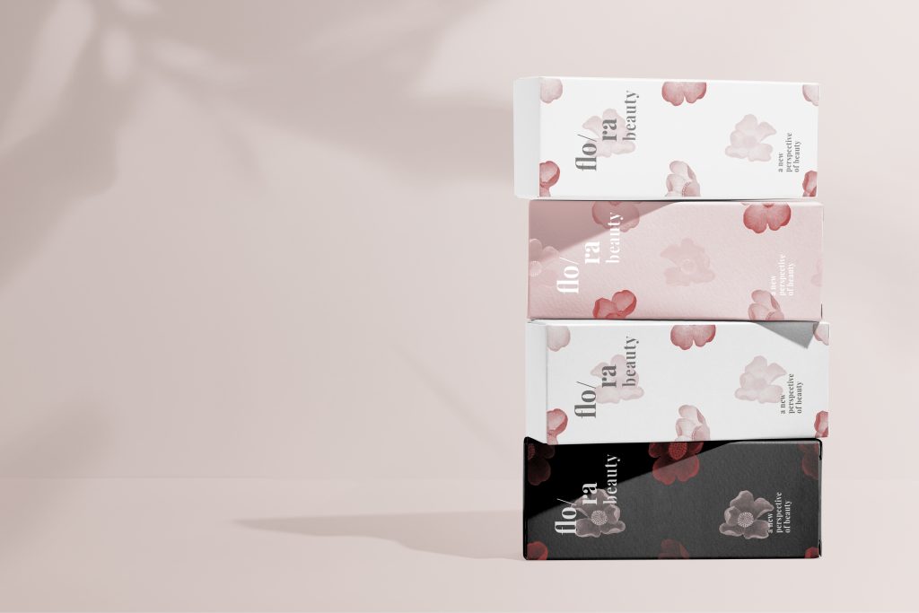 Beauty product packaging with floral pattern set, remix from artworks by Zhang Ruoai